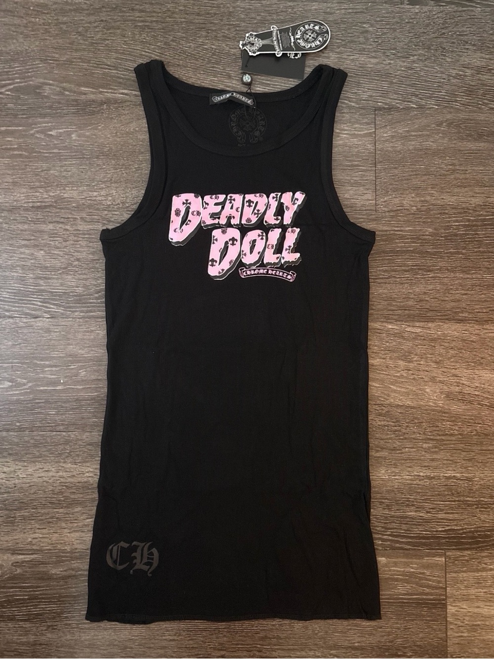 Chrome Hearts Black Tank Dress with Pink 'Deadly Doll' Logo